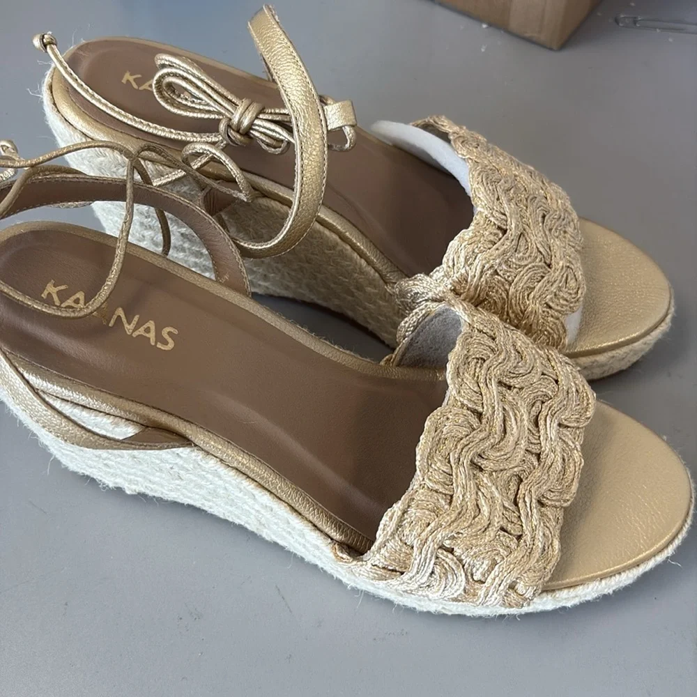 Kaanas Eve Cream and Gold Espadrille Wedges